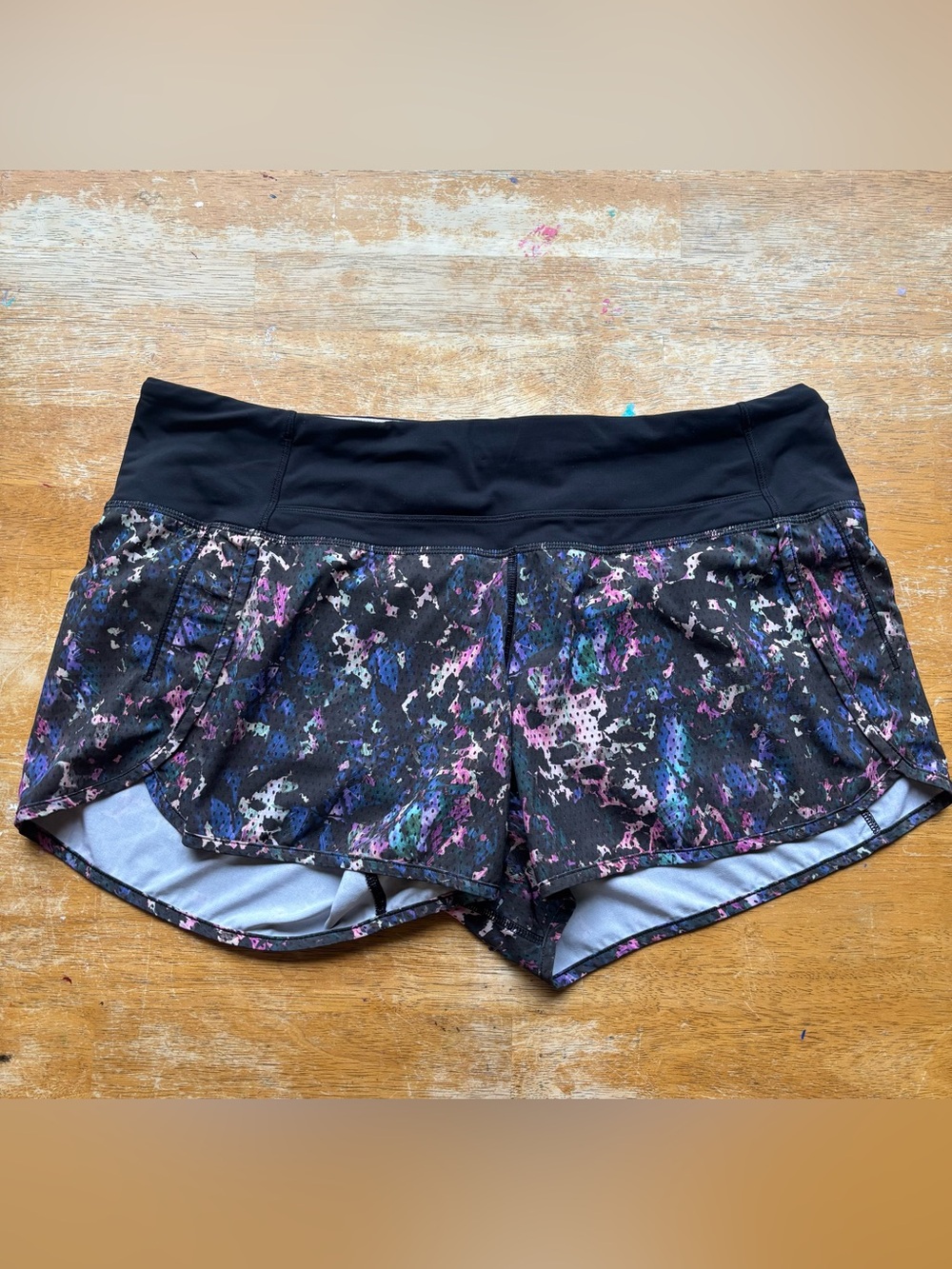 Lululemon Black Athletic Shorts with Multicolor Abstract Print